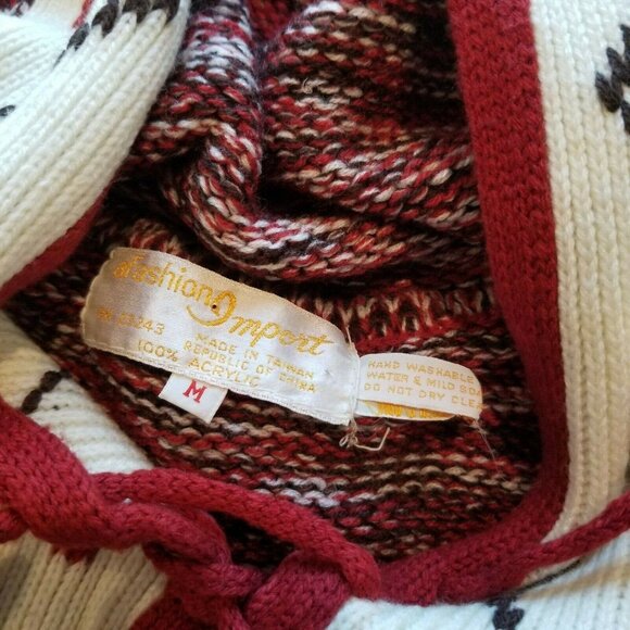 Vintage A Fashion Import Womens Medium Maroon Hooded Knit Pullover Sweater Boho - Picture 3 of 5